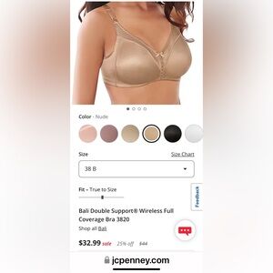 NWOT Bali Double Support Wireless Bra 38B